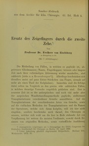 Cover of: Ersatz des Zeigefingers durch die zweite Zehe by Eiselsberg, Anton Freiherr von