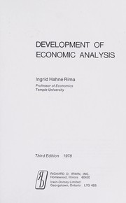 Cover of: Development of economic analysis | Ingrid Hahne Rima