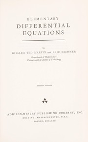 Cover of: Elementary differential equations by William Ted Martin