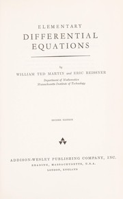 Cover of: Elementary differential equations