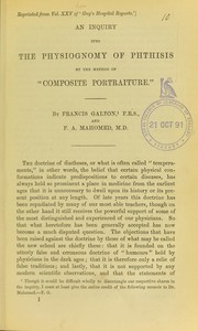 Cover of: An inquiry into the physiognomy of phthisis by the method of 'composite portraiture'