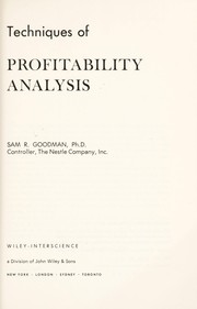 Cover of: Techniques of profitability analysis