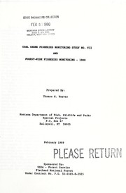 Cover of: Coal Creek fisheries monitoring study no. VII and forest-wide fisheries monitoring, 1988: prepared by Thomas M. Weaver; sponsored by USDA-Forest Service, Flathead National Forest