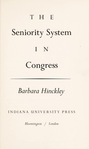 Cover of: The seniority system in Congress.