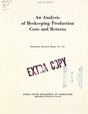 Cover of: An analysis of beekeeping production costs and returns