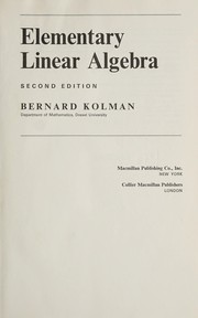 Cover of: Elementary linear algebra by Bernard Kolman