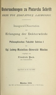 Cover of: Untersuchungen zu Plutarchs Schrift by Friedrich Bock, Friedrich Bock