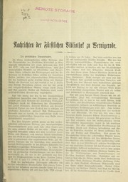 Nachrichten der Fu rstlichen bibliothek zu Wernigerode by Eduard Jacobs