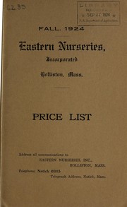 Cover of: Price list of Eastern Nurseries, Incorporated: Fall, 1924