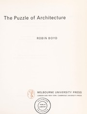 Cover of: The puzzle of architecture.