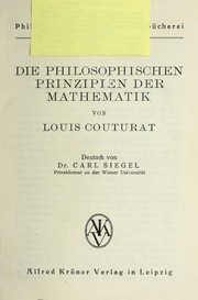 Cover of: Die philosophischen Prinzipien der Mathematik by Couturat, Louis