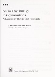 Cover of: Social psychology in organizations: advances in theory and research