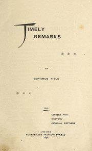 Cover of: Timely remarks by Septimus Field