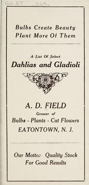 A list of select dahlias and gladioli by A.D. Field (Firm)