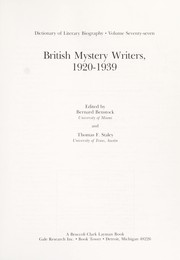 Cover of: British mystery writers, 1920-1939 by edited by Bernard Benstock and Thomas F. Staley.