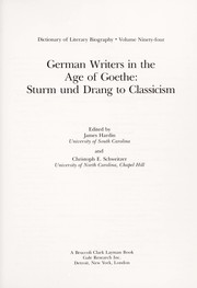 German writers in the age of Goethe by James N. Hardin, Christoph E. Schweitzer