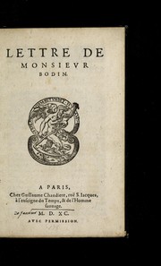 Lettre de Monsievr Bodin by Jean Bodin