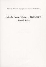 Cover of: British Prose Writers, 1660-1800: 2nd Series (Dictionary of Literary Biography)