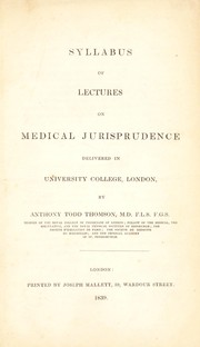 Cover of: Syllabus of lectures on medical jurisprudence delivered in University College, London