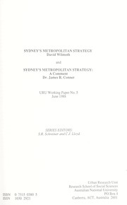 Cover of: Sydney's metropolitan strategy: a comment / James R. Conner