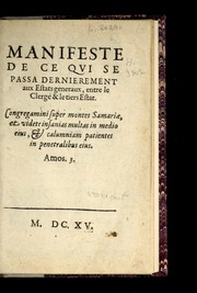 Cover of: Manifeste de ce qui se passa dernierement aux Estats generaux, entre le clerge & le Tiers Estat by France. Etats généraux