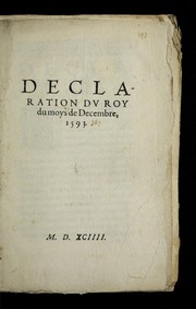 Cover of: Declaration dv Roy du moys de Decembre, 1593