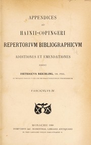 Cover of: Appendices ad Hainii-Copingeri Repertorivm bibliographicvm by Dietrich Reichling