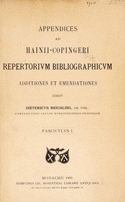 Cover of: Appendices ad Hainii-Copingeri Repertorivm bibliographicvm