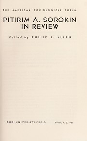 Cover of: Pitirim A. Sorokin in review. by Philip J. Allen