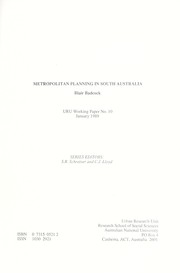 Cover of: Metropolitan planning in south Australia