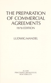 Cover of: The preparation of commercial agreements by Ludwig Mandel