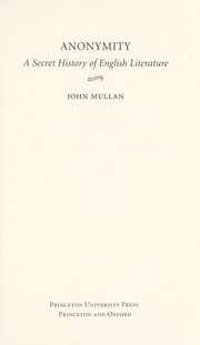 Cover of: Anonymity by John Mullan