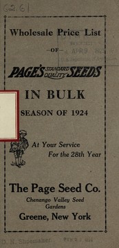 Cover of: Wholesale price list of Page's standard quality seeds in bulk: season of 1924
