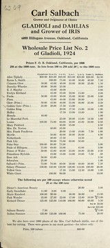 Cover of: Wholesale price list no. 2 of gladioli, 1924
