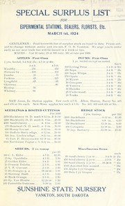 Cover of: Special surplus list for experimental stations, dealers, florists, etc