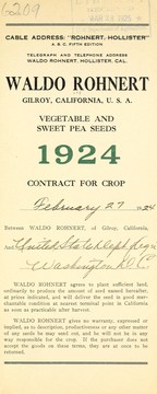 Cover of: Vegetable and sweet pea seeds: 1924 contract for crop