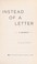 Cover of: Instead of a letter