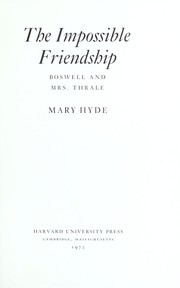 Cover of: The impossible friendship: Boswell and Mrs. Thrale