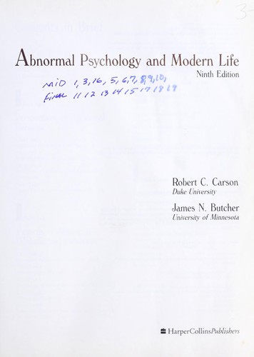Abnormal psychology and modern life by Robert C. Carson
