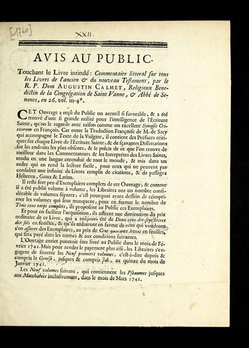 Avis au public by Augustin Calmet