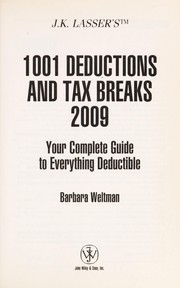 Cover of: J.K. Lasser's 1001 deductions and tax breaks 2009 by Barbara Weltman