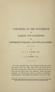 Cover of: Variations in the occurence of salicin and salinigrin in different willow and poplar barks | Hooper Albert Dickinson Jowett