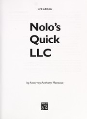 Cover of: Nolo's quick LLC by Anthony Mancuso