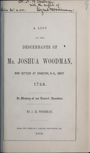 A list of the descendants of Mr. Joshua Woodman by Jabez Howard Woodman