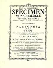 Cover of: Joannis Physiophili Specimen monachologiae methodo Linnaeana tabulis tribus aeneis illustratum: cum adnexis thesibus e pansophia P.P.P. Fast ...