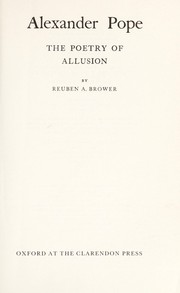 Cover of: Alexander Pope: the poetry of allusion | Reuben Arthur Brower