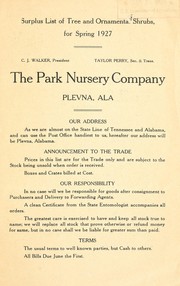 Cover of: Surplus list of tree and ornamental shrubs for spring 1927 | Park Nursery Company (Plevna, Ala.)