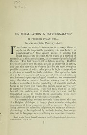 Cover of: On formulation in psychoanalysis by Frederic Lyman Wells