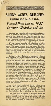Cover of: Revised price list for 1927, covering gladiolus and iris | Sunny Acres Nursery