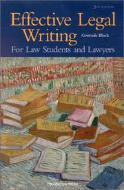 Cover of: Effective legal writing by Gertrude Block